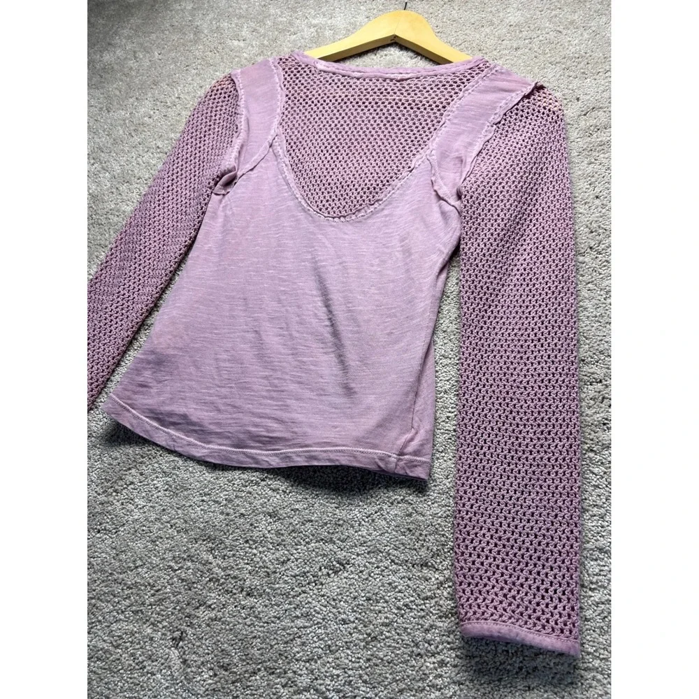 Free People Solar Eclipse Lavender Mesh Mix Long Sleeve Top S Purple Textured